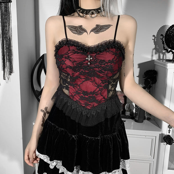 Sourpuss Clothing Lace Cross Tank Top For Gothic Fashion Lovers