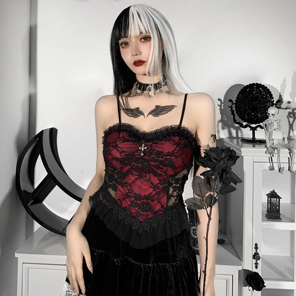 sourpuss clothing Lace Cross Tank Top for Gothic Fashion Lovers