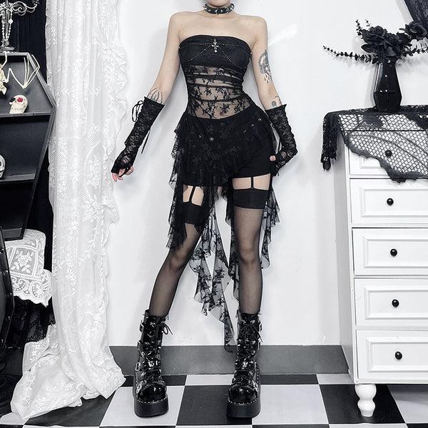 Sourpuss Clothing Lace Overlay Strapless Gothic Top