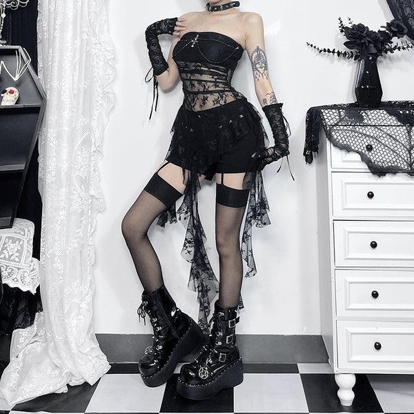 Sourpuss Clothing Lace Overlay Strapless Gothic Top