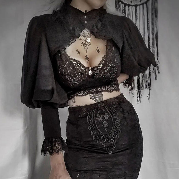 Sourpuss Clothing Lace Trimmed Dark Court Style Gothic Top