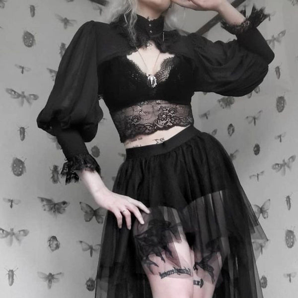Sourpuss Clothing Lace Trimmed Dark Court Style Gothic Top