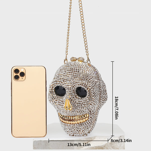 Sourpuss Clothing Ladies 3D Skull Clutch Purse Evening Bag Rhinestone Handbag For Prom Party