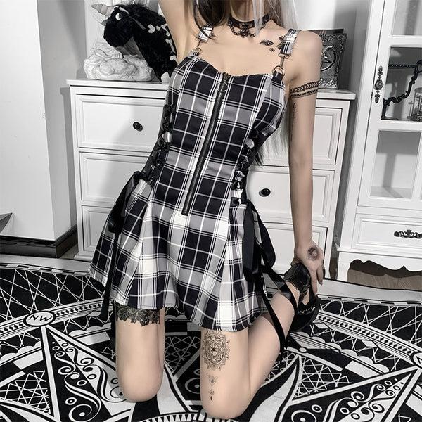 Sourpuss Clothing Plaid Seductress Gothic Dress With Zipper Closure