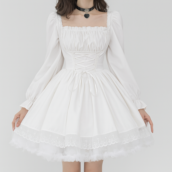Sourpuss Clothing Puff Sleeve Gothic Princess Dress With Lace Trim