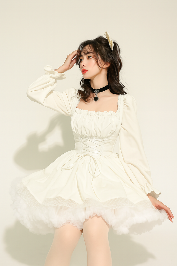 Sourpuss Clothing Puff Sleeve Gothic Princess Dress With Lace Trim