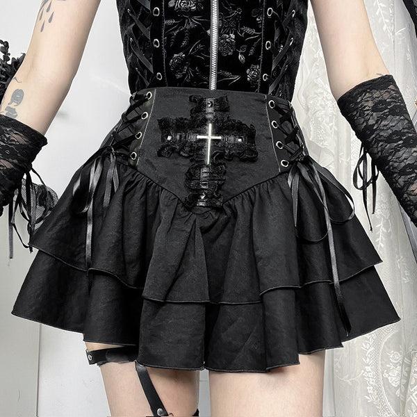 Sourpuss Clothing Punk Cross Frill Skirt For Gothic And Alternative Fashion