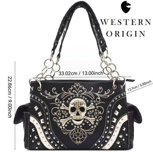 Sourpuss Clothing Punk Gothic Rock Metallic Skull Day Of The Dead Floral Sugar Skull Purse Women Handbag Shoulder Bag Wallet Set