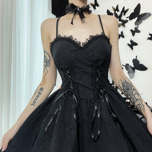 Sourpuss Clothing Sensual Lace Trimmed Gothic Dress With Removable Rose Accent