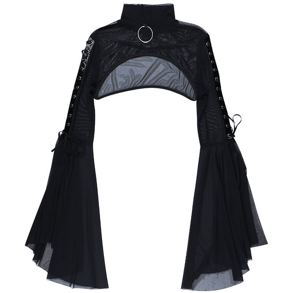 Sourpuss Clothing Sheer Gothic Mesh Top With Flared Sleeves