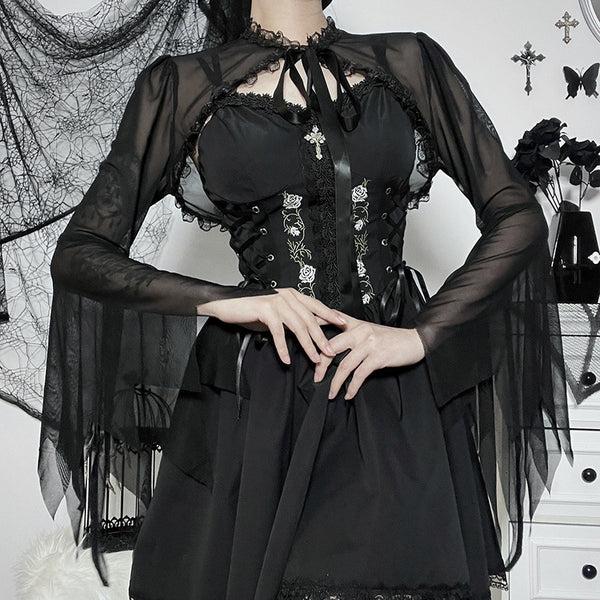 Sourpuss Clothing Sheer Lace Trimmed Gothic Top With Floral Cut-Outs