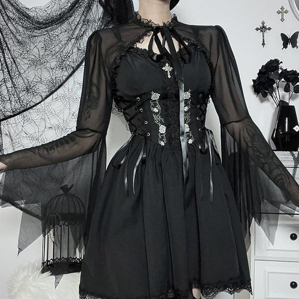 Sourpuss Clothing Sheer Lace Trimmed Gothic Top With Floral Cut-Outs