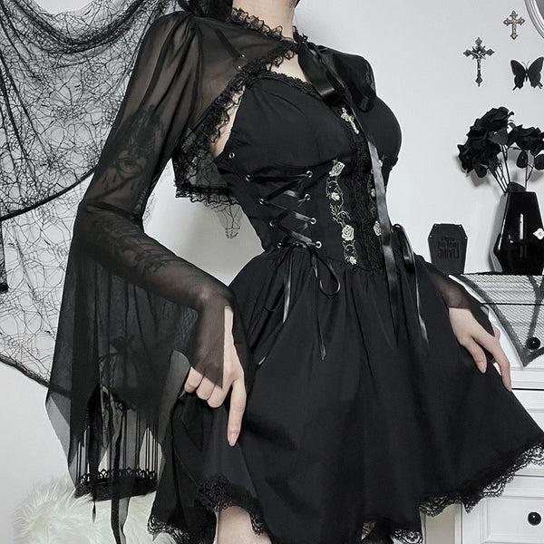 sourpuss clothing Sheer Lace Trimmed Gothic Top with Floral Cut-Outs