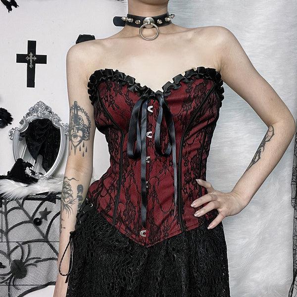 Sourpuss Clothing Crimson Lace Gothic Corset Top