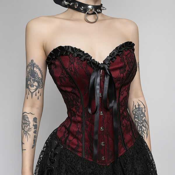 Sourpuss Clothing Crimson Lace Gothic Corset Top