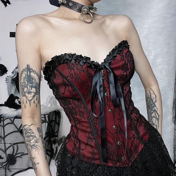 sourpuss clothing Crimson Lace Gothic Corset Top