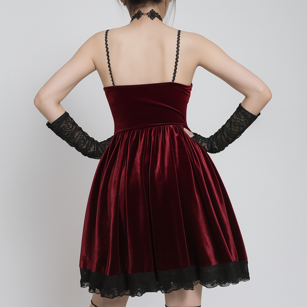 Sourpuss Clothing Dark Velvet Lace-Up A-Line Dress