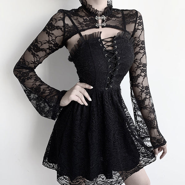 Sourpuss Clothing Gothic Lace Bell Sleeve Top