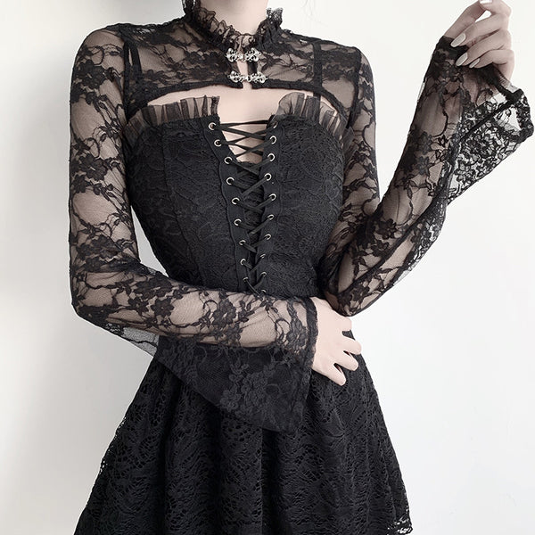 Sourpuss Clothing Gothic Lace Bell Sleeve Top