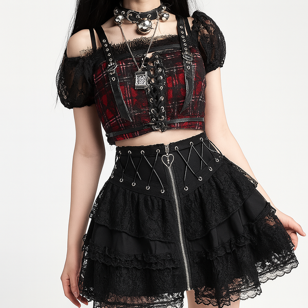 Sourpuss Clothing Summer Gothic Lace Ruffled Skirt
