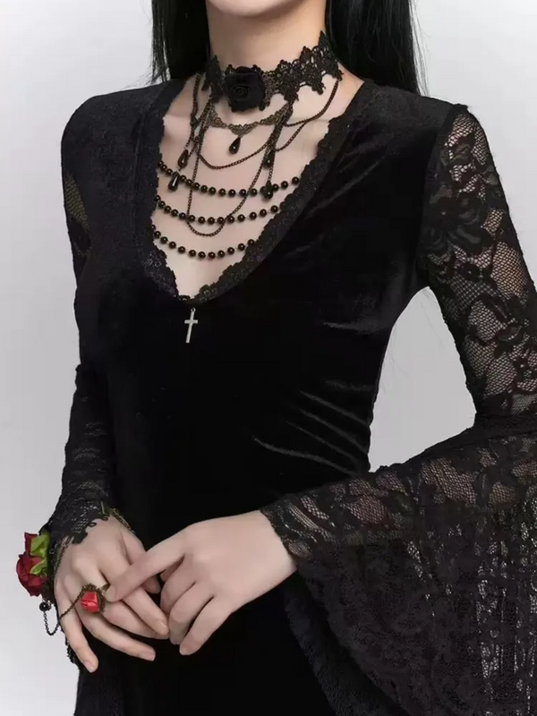 Sourpuss Clothing Vampiric Velvet Lace Batwing Dress