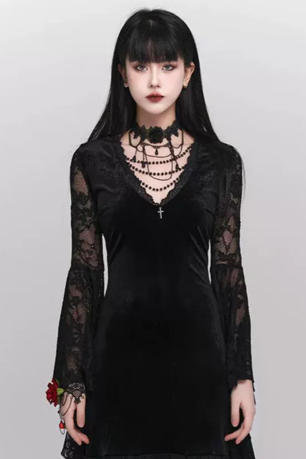 Sourpuss Clothing Vampiric Velvet Lace Batwing Dress