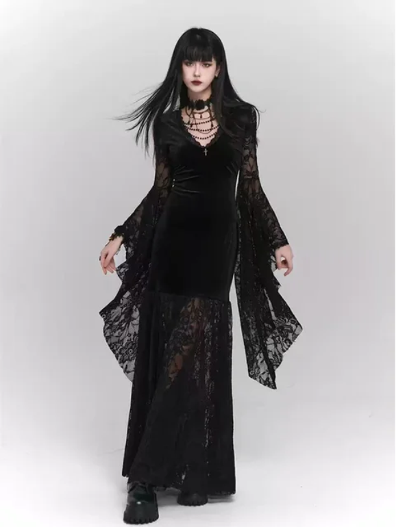 Sourpuss Clothing Vampiric Velvet Lace Batwing Dress