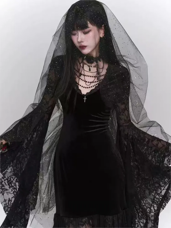 sourpuss clothing Vampiric Velvet Lace Batwing Dress