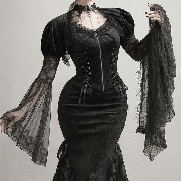 Sourpuss Clothing Velvet Cape Top With Flared Sleeves For Gothic Grunge Style