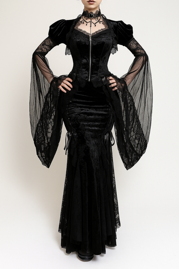 Sourpuss Clothing Velvet Cape Top With Flared Sleeves For Gothic Grunge Style