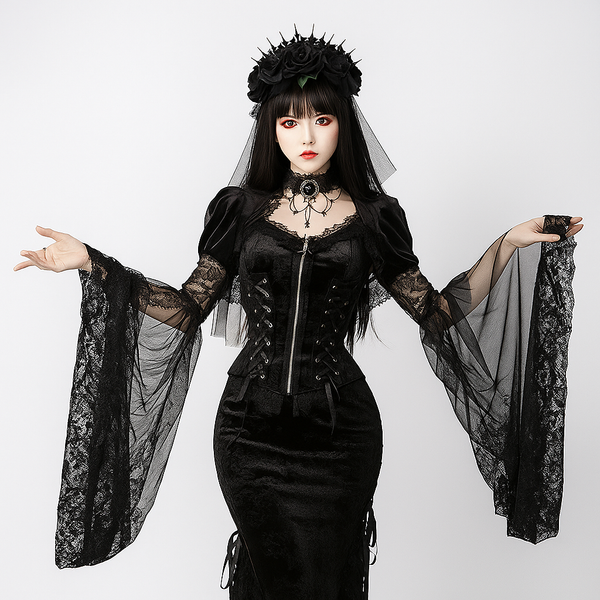 sourpuss clothing Velvet Cape Top With Flared Sleeves For Gothic Grunge Style