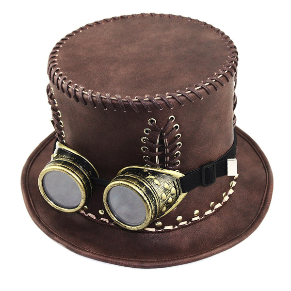 sourpuss clothing Vintage Brown Steampunk Top Hat Gothic Victorian Leather Hat