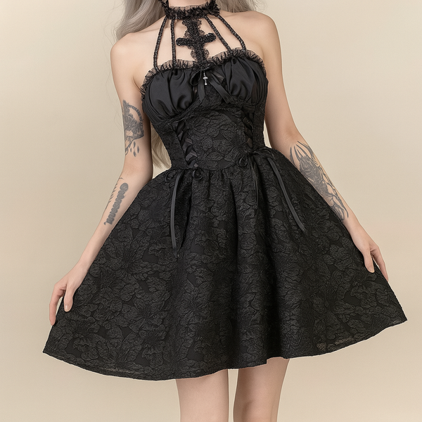 Sourpuss Clothing Witchy Cross-Back Ruffled Dress For Halloween Elegance
