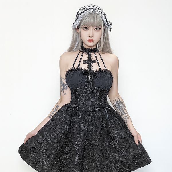 Sourpuss Clothing Witchy Cross-Back Ruffled Dress For Halloween Elegance