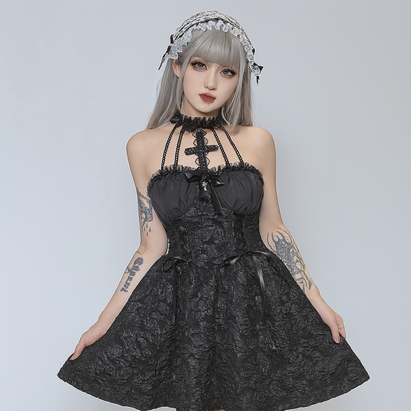 sourpuss clothing Witchy Cross-Back Ruffled Dress for Halloween Elegance