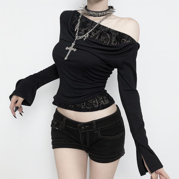 sourpuss clothing Witchy Floral Jacquard Asymmetrical Top
