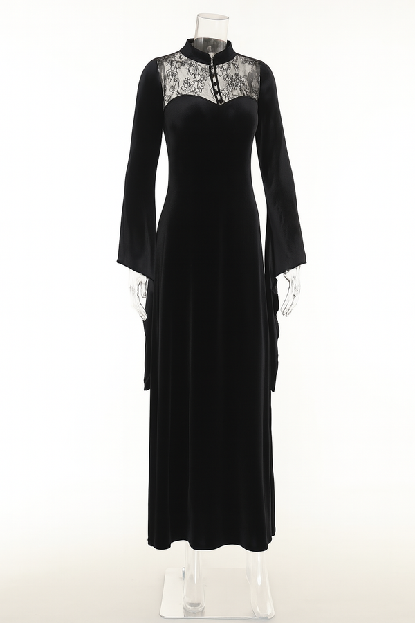 Sourpuss Clothing Witchy Lace Slit Maxi Dress For Gothic Elegance