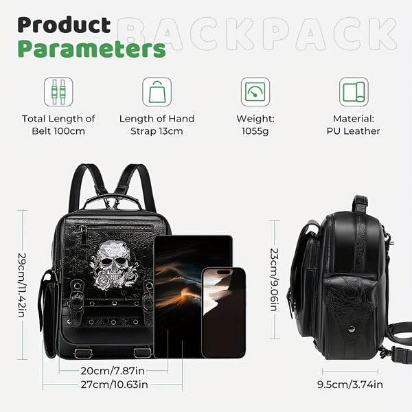 Sourpuss Clothing Women Skull Rivet Backpack Purse Fashion Designer Travel Bag Ladies Skull Backpack