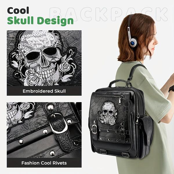Sourpuss Clothing Women Skull Rivet Backpack Purse Fashion Designer Travel Bag Ladies Skull Backpack