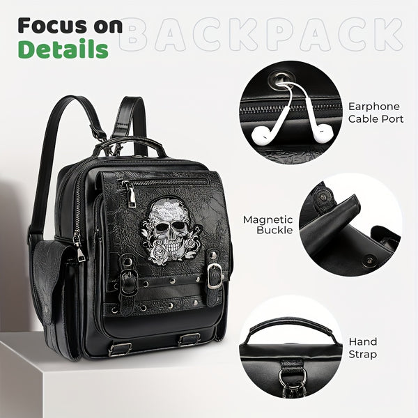 Sourpuss Clothing Women Skull Rivet Backpack Purse Fashion Designer Travel Bag Ladies Skull Backpack