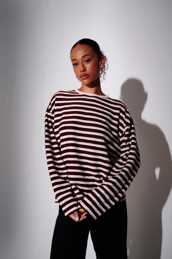 South Beach Align Textured Long Sleeve Tee In Brown