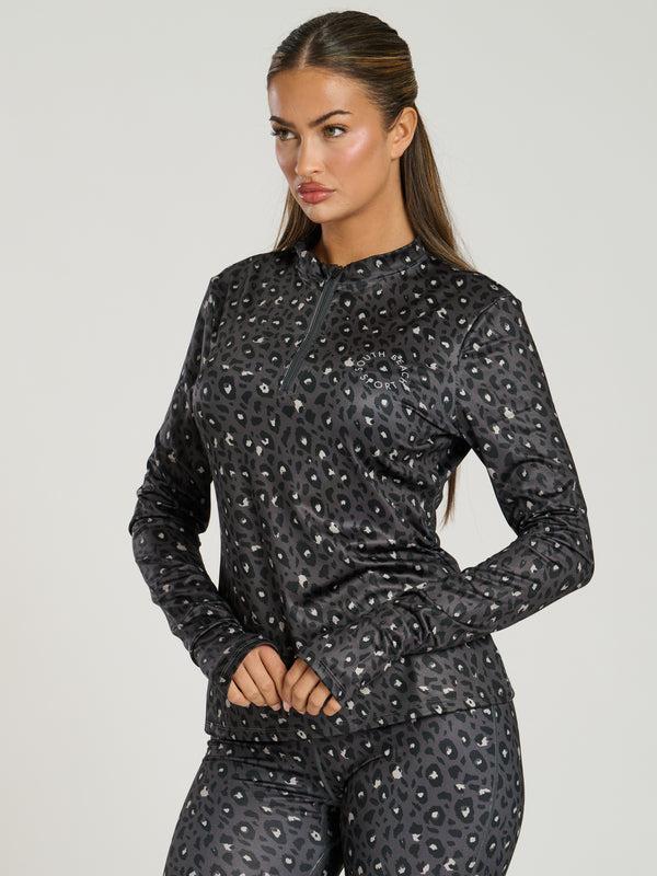 South Beach Alps Half Zip Base Layer In Black Leopard