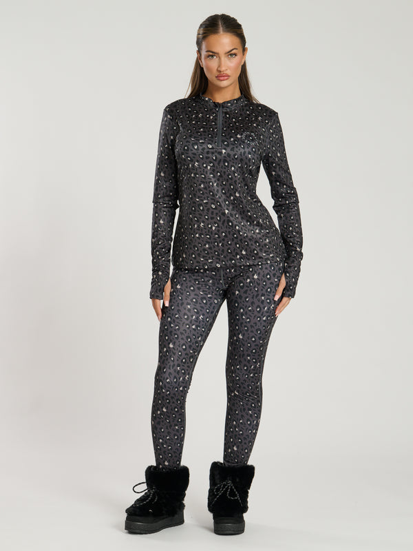 South Beach Alps Half Zip Base Layer In Black Leopard