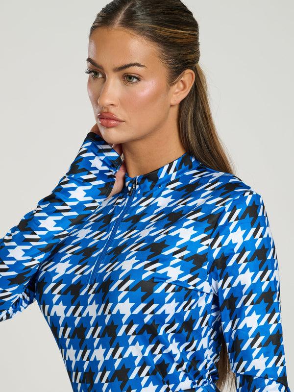 South Beach Alps Half Zip Base Layer In Cobalt Houndstooththe