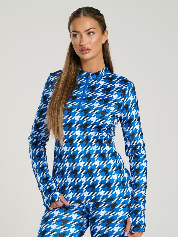 south beach Alps Half Zip Base Layer in Cobalt Houndstooththe