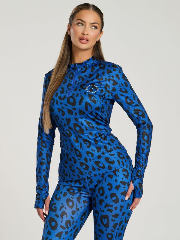 South Beach Alps Half Zip Base Layer In Electric Leopard