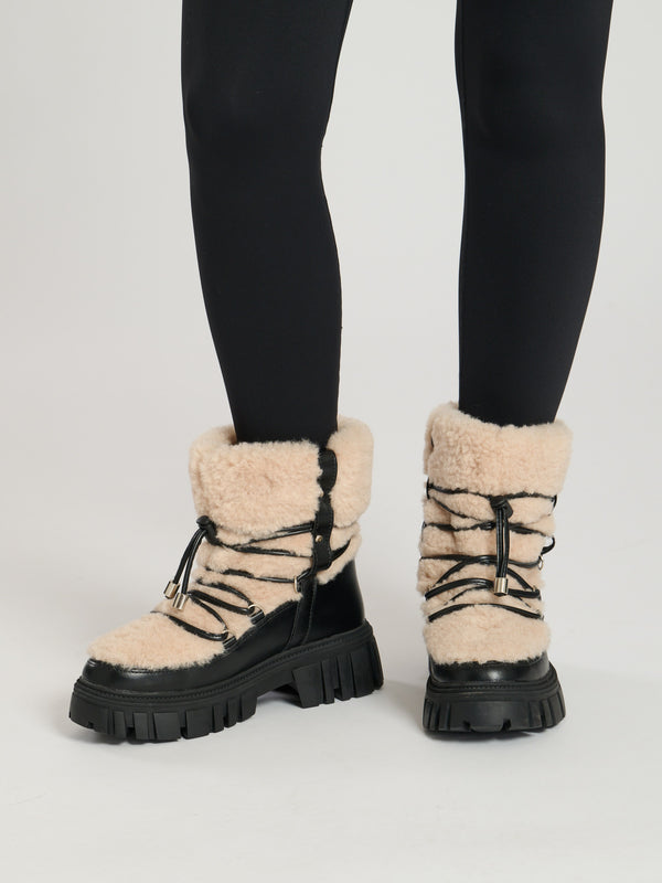 South Beach Arctic Faux Fur Chunky Lace Up Black Snow Boots