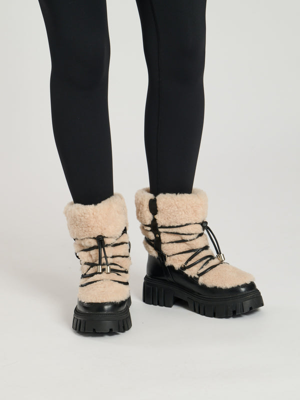 south beach Arctic Faux Fur Chunky Lace Up Black Snow Boots