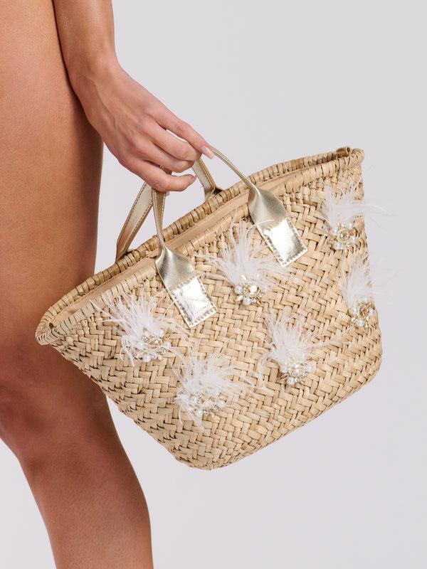 South Beach Boardwalk Basket Bag With Feather Detail