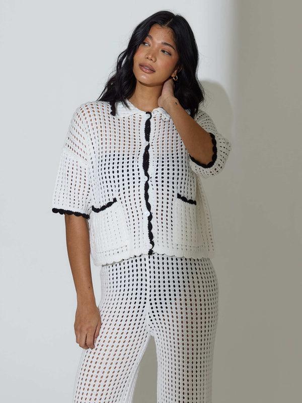 South Beach Cabo Crochet Wide Leg Trousers In White